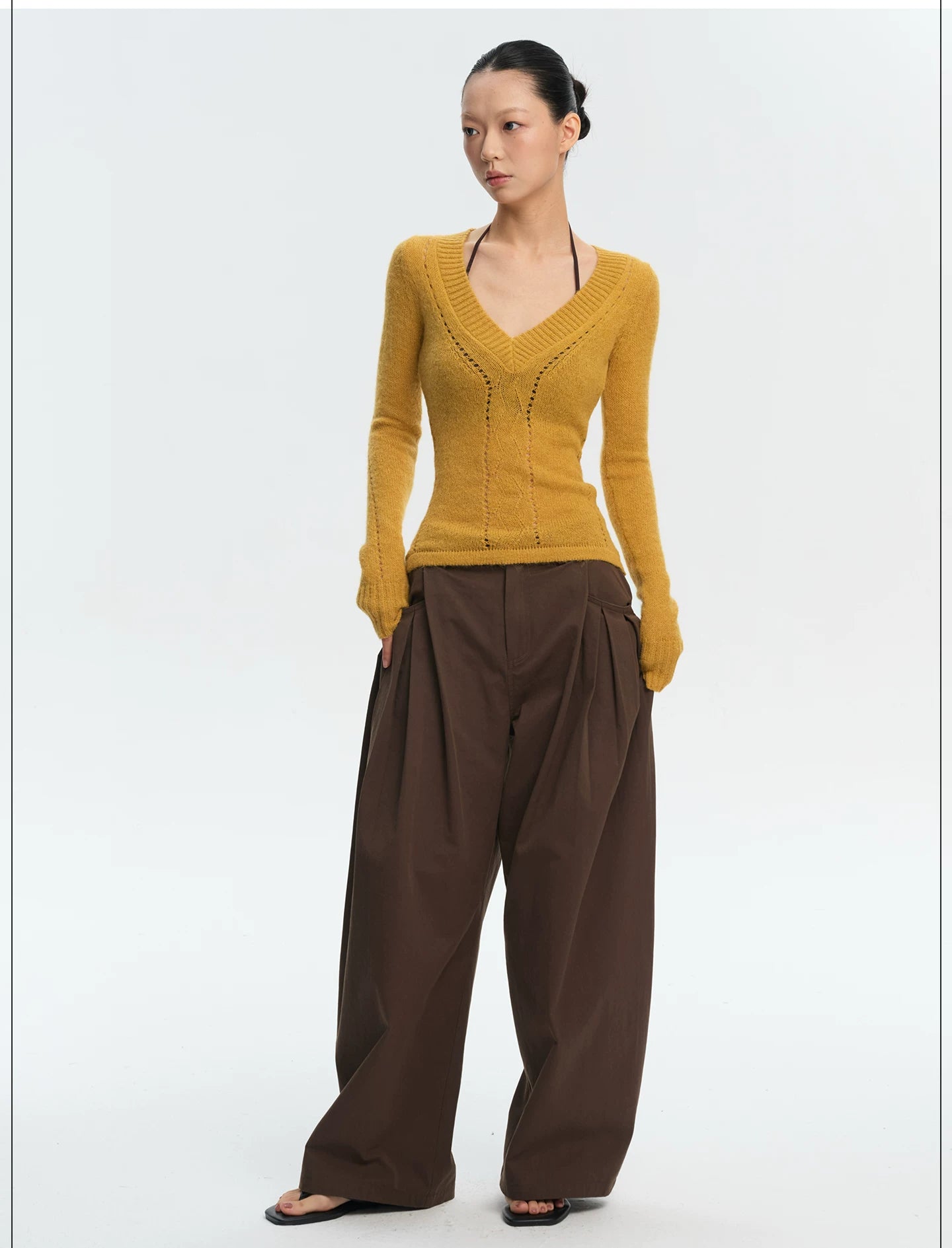 LINY LIBERTY Slim Fit V-neck Hollow Long Sleeve