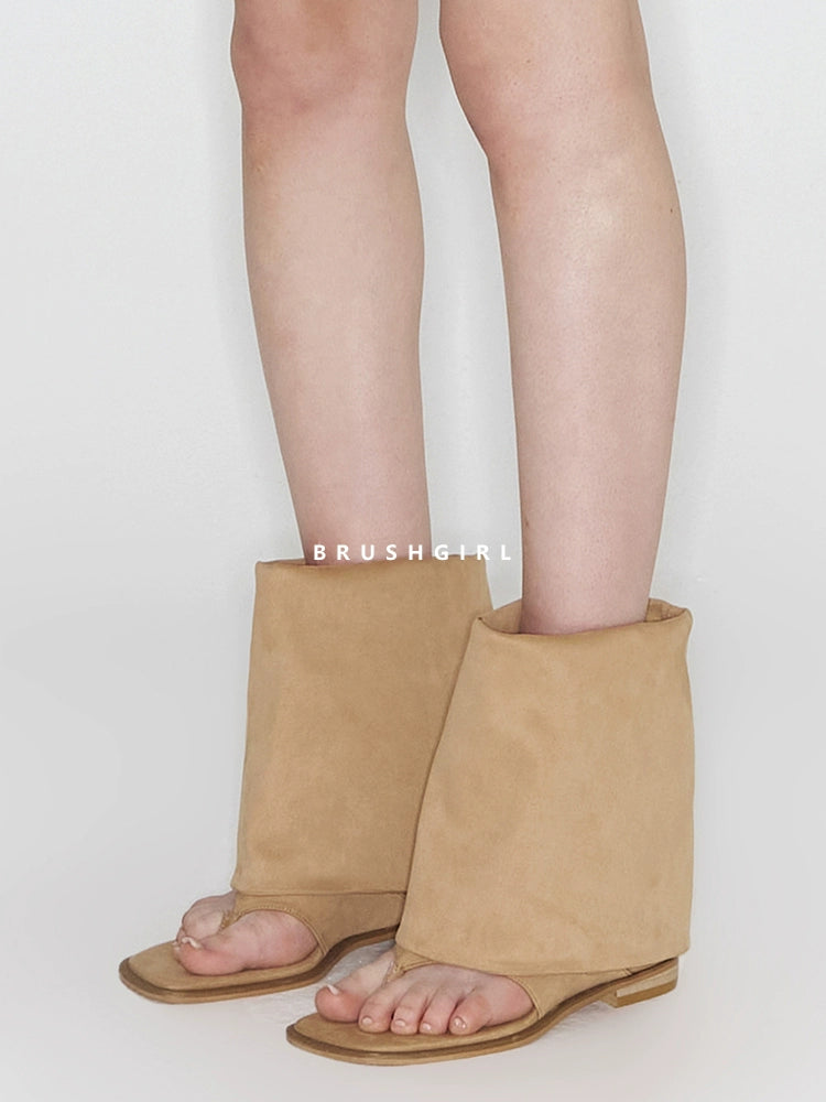 CHILIGIRL Open-toed Herringbone Cool Boots Two-wear Stacked Pants Tube Boots