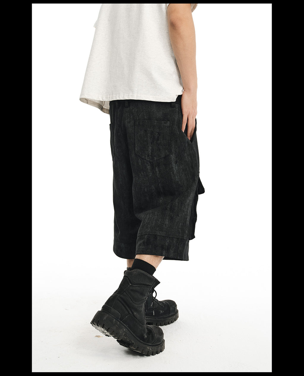 NOVACAM wasteland wind retro camouflage baggy heavy mottled old black cropped pants