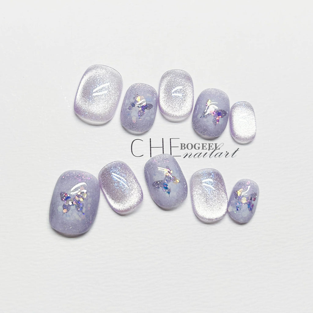 BOGEEL Purple Butterfly Cat Eye White Fairy Air Nail Sticker
