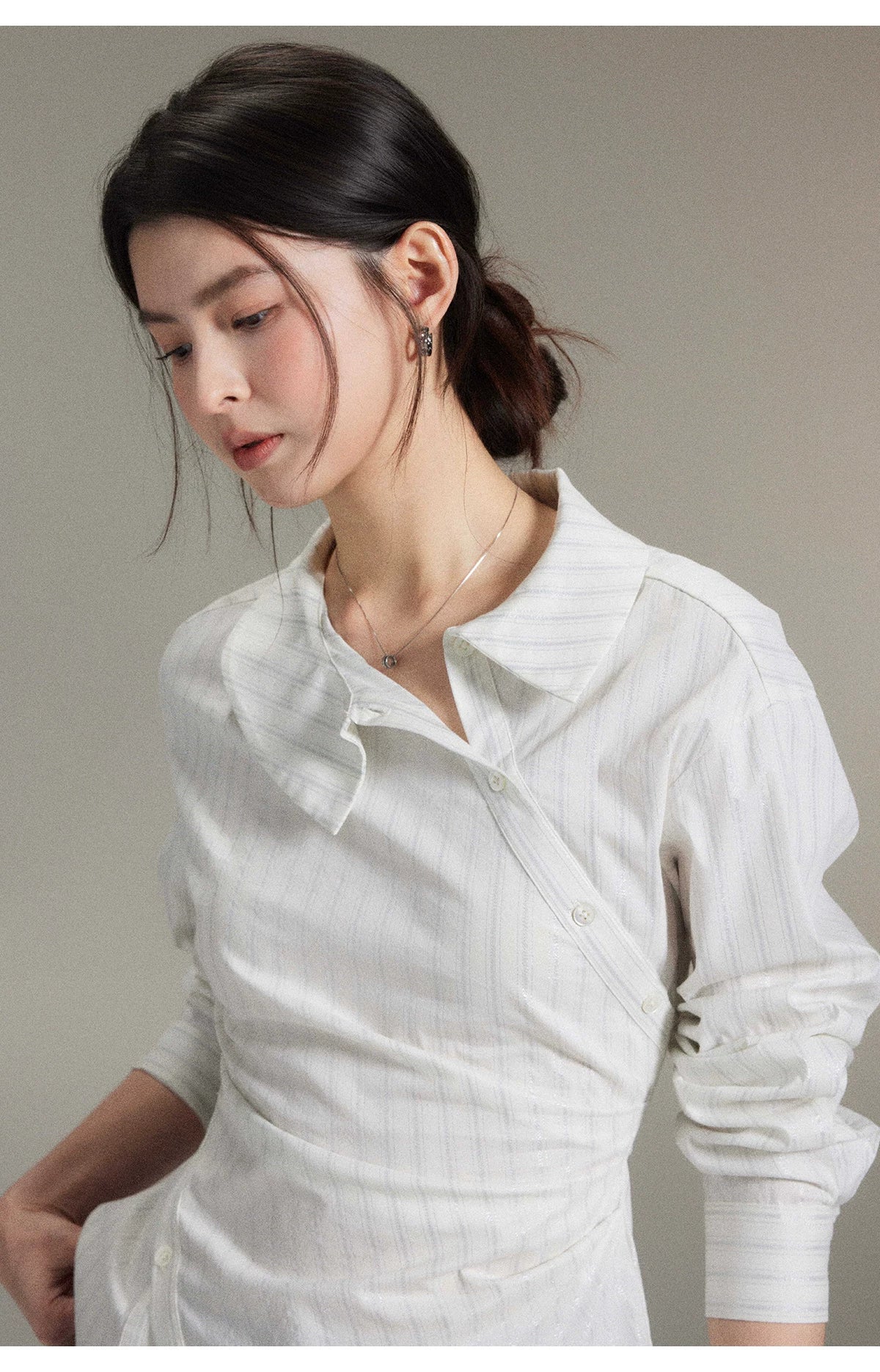 TYANG Irregular Waist Striped Shirt