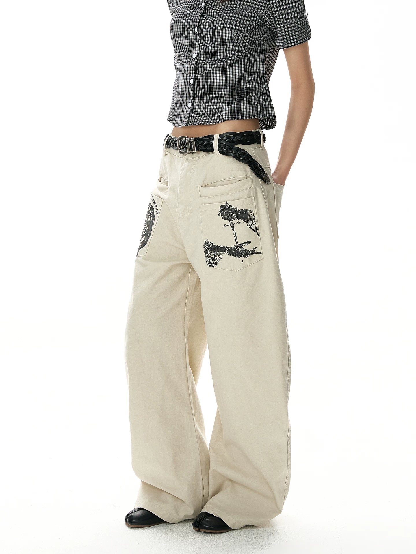 A PUEE Vintage Wide Leg Loose Straight Pants
