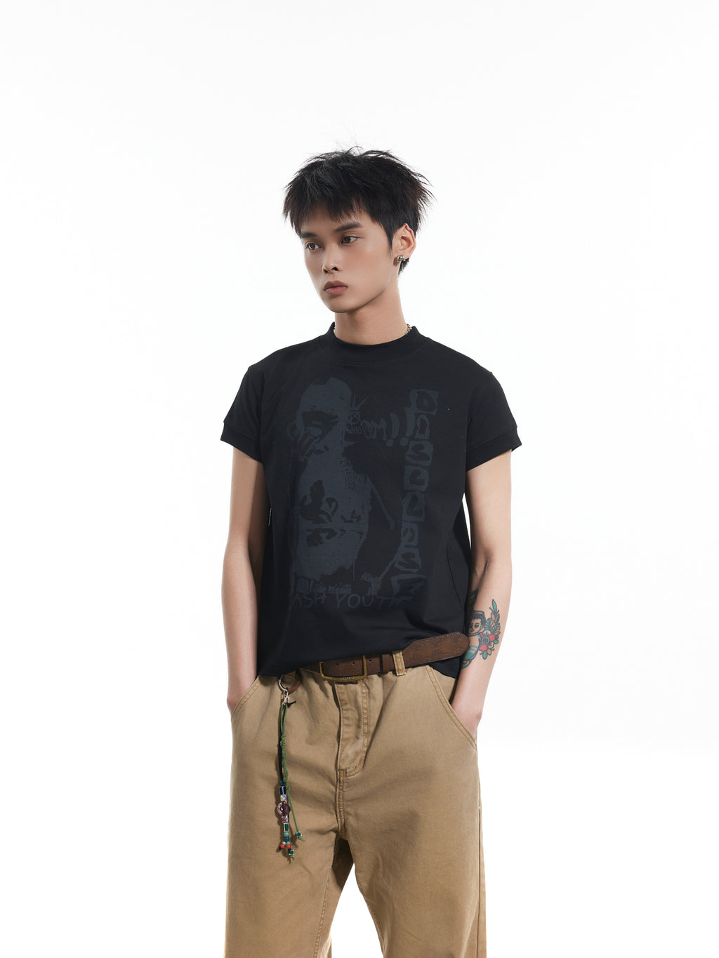BTSG SLASA front shoulder slim thread cuffs short sleeve tee