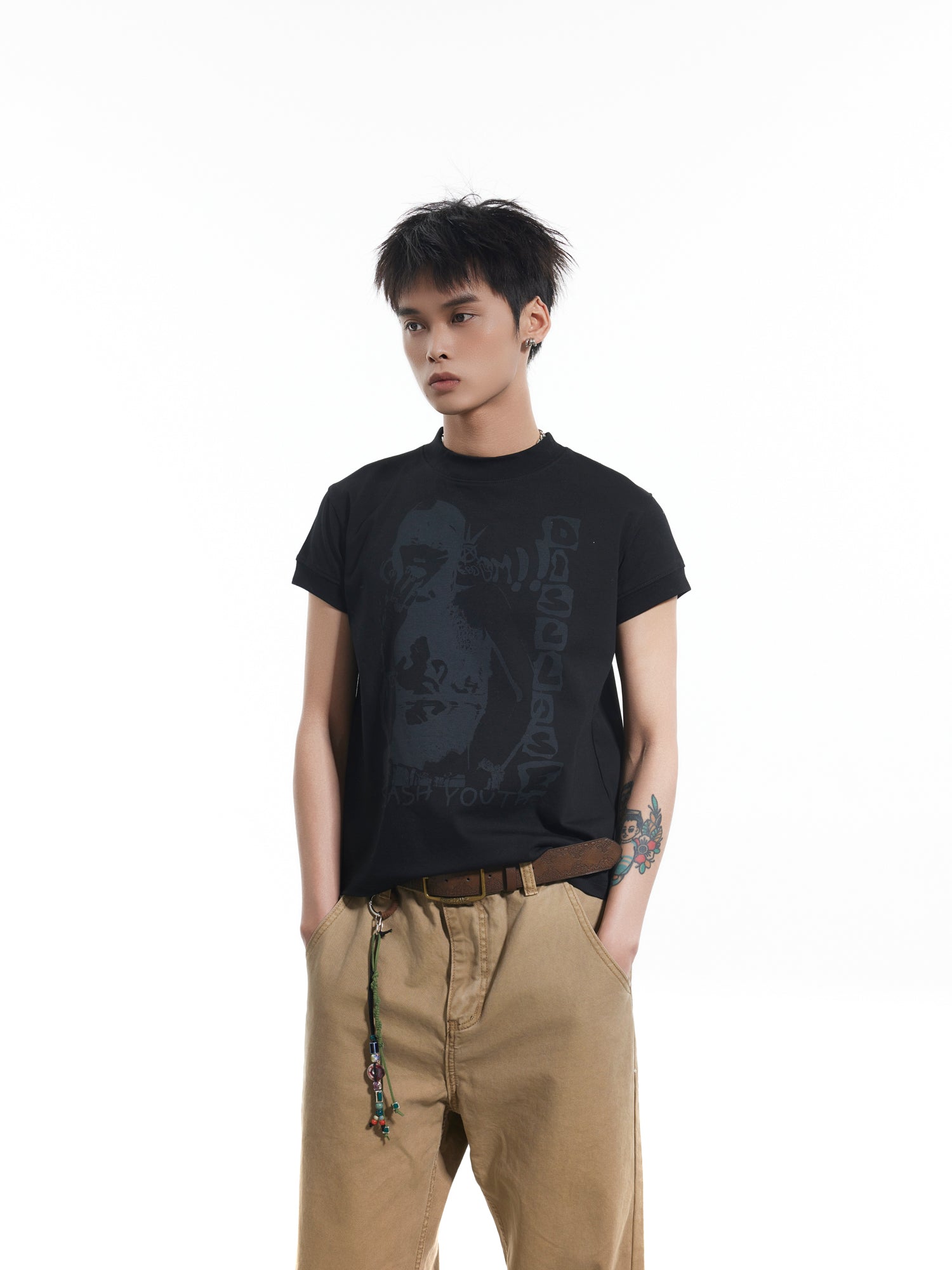 BTSG SLASA front shoulder slim thread cuffs short sleeve tee