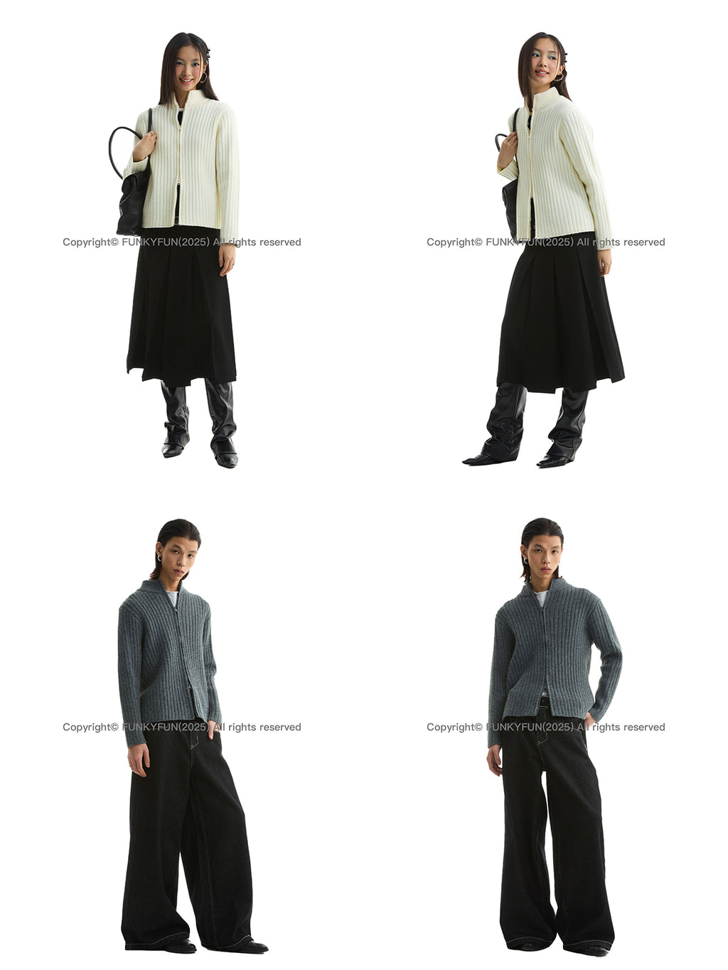 FUNKYFUN Twist Double Pit Strip Zipper Knitted Sweater Jacket