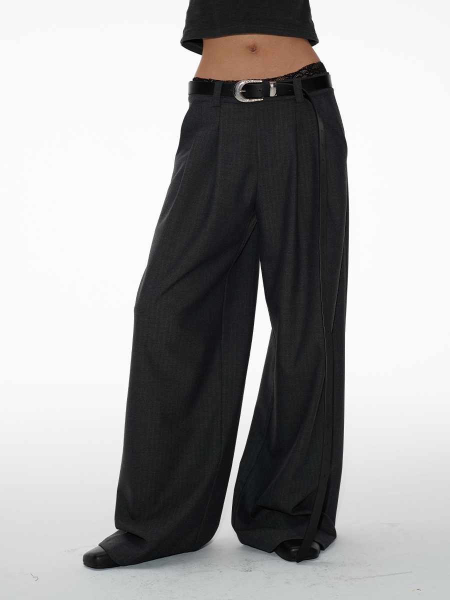 JCAESAR Herringbone Double-pleated Slacks