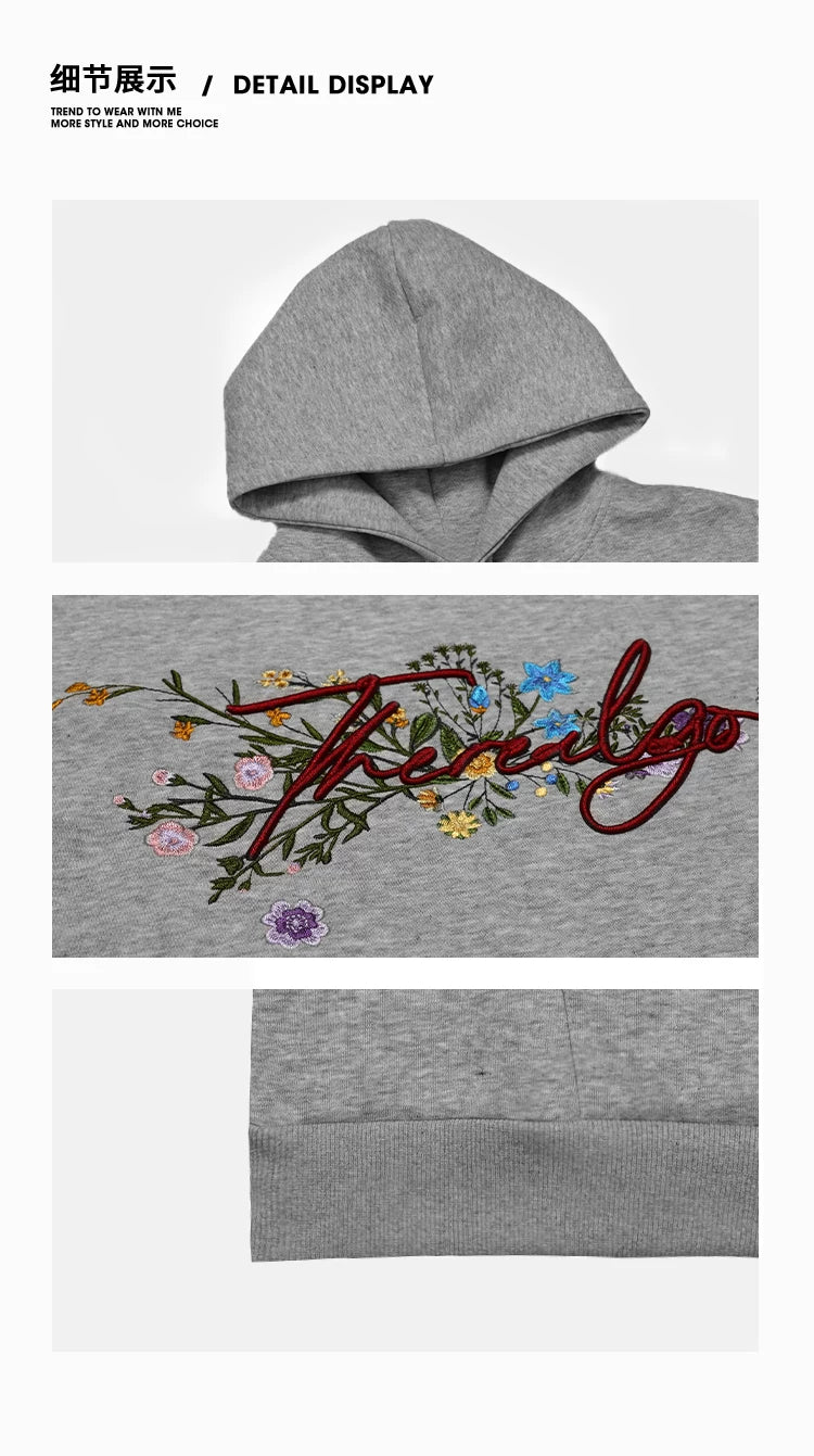 AceStudios Three-dimensional Embroidered Floral Hooded Sweater