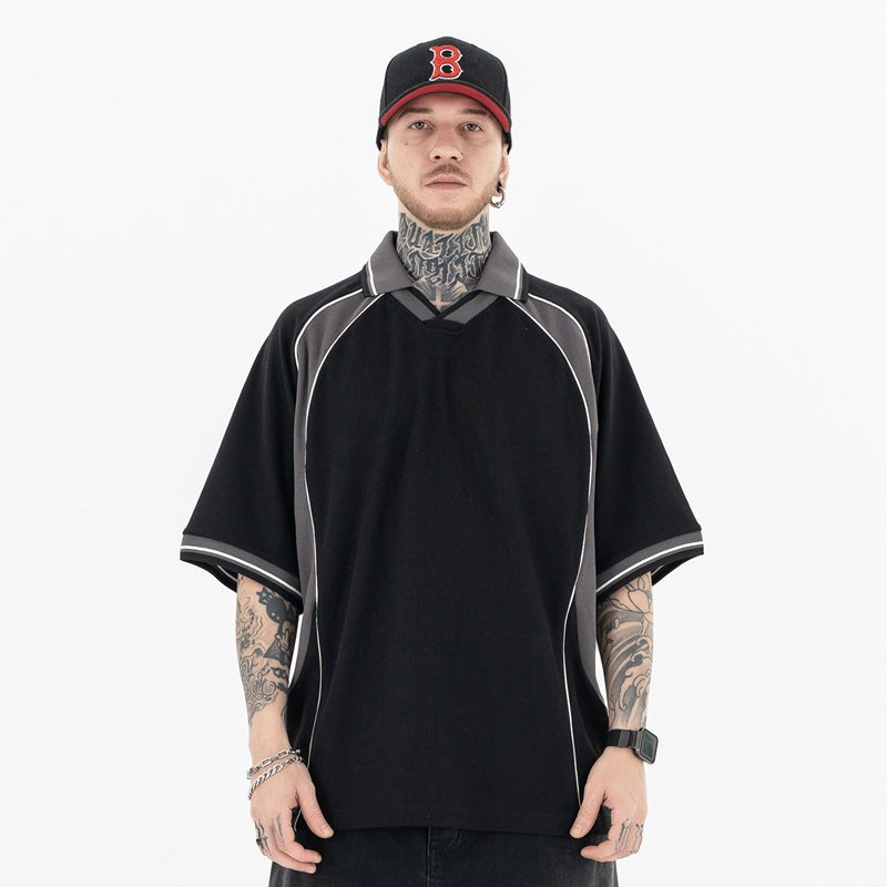 (Clearance) FORGIVNESS Lapel Contrasting Color Splicing Polo Shirt