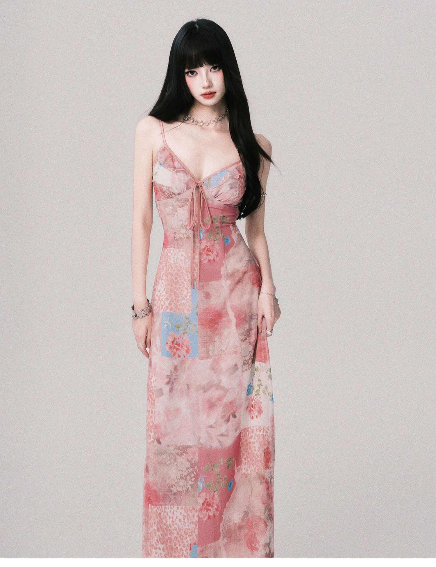 LULUSWINGS Beach Resort V-neck Splicing Print Suspender Skirt