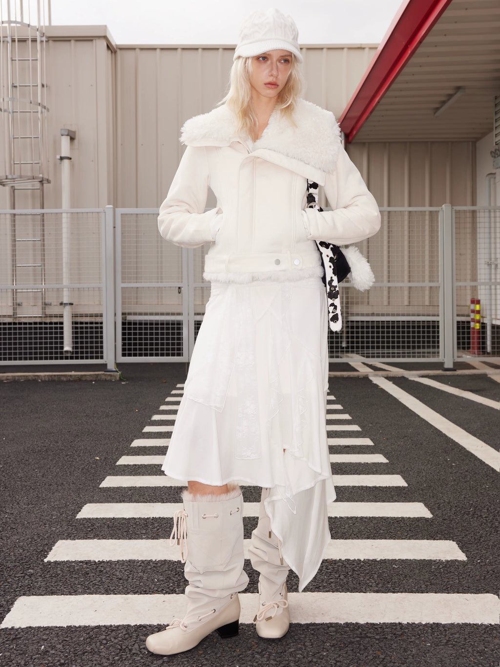 2th Desire Asymmetrical Plush Lapel Plush Thickened Short Jacket