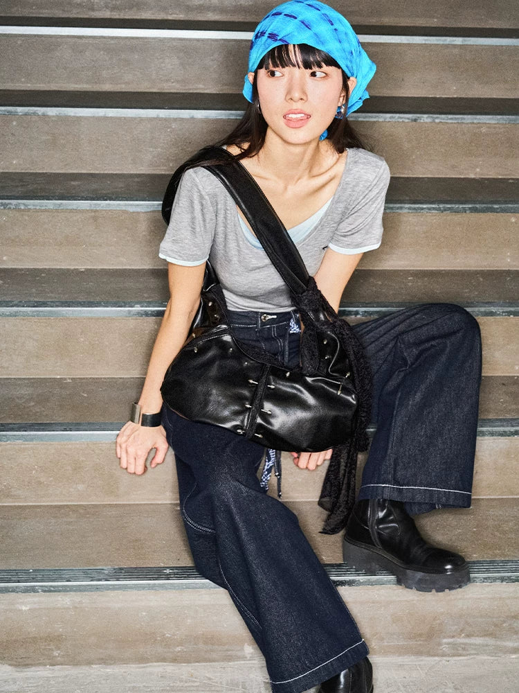 Acynmixx Lace Soft Leather Slack Messenger Bag