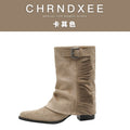 CHRNDXEE Suede Belt Buckle Fringed Western Cowboy Boots