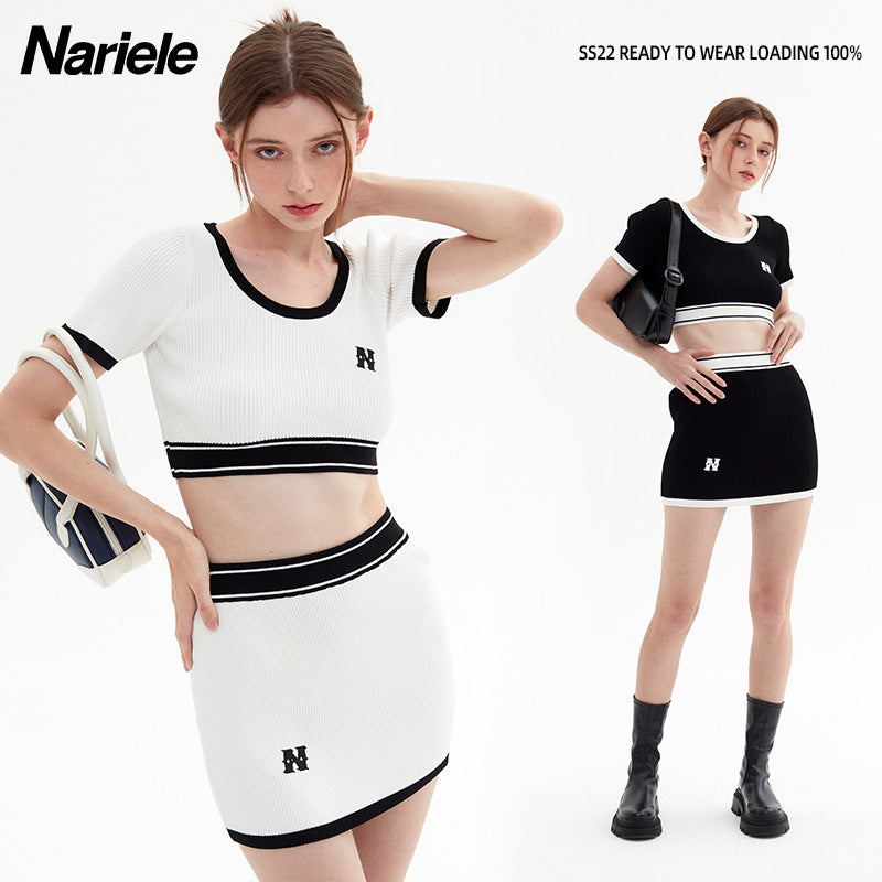 Nariele Hip Wrap Skirt Letter Embroidery Babes Outfit