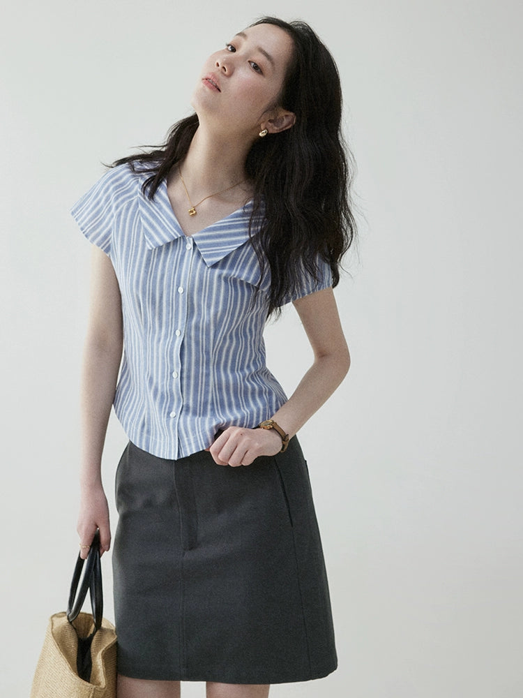 VOOE Contrasting Stripes Waist Thin Shirt