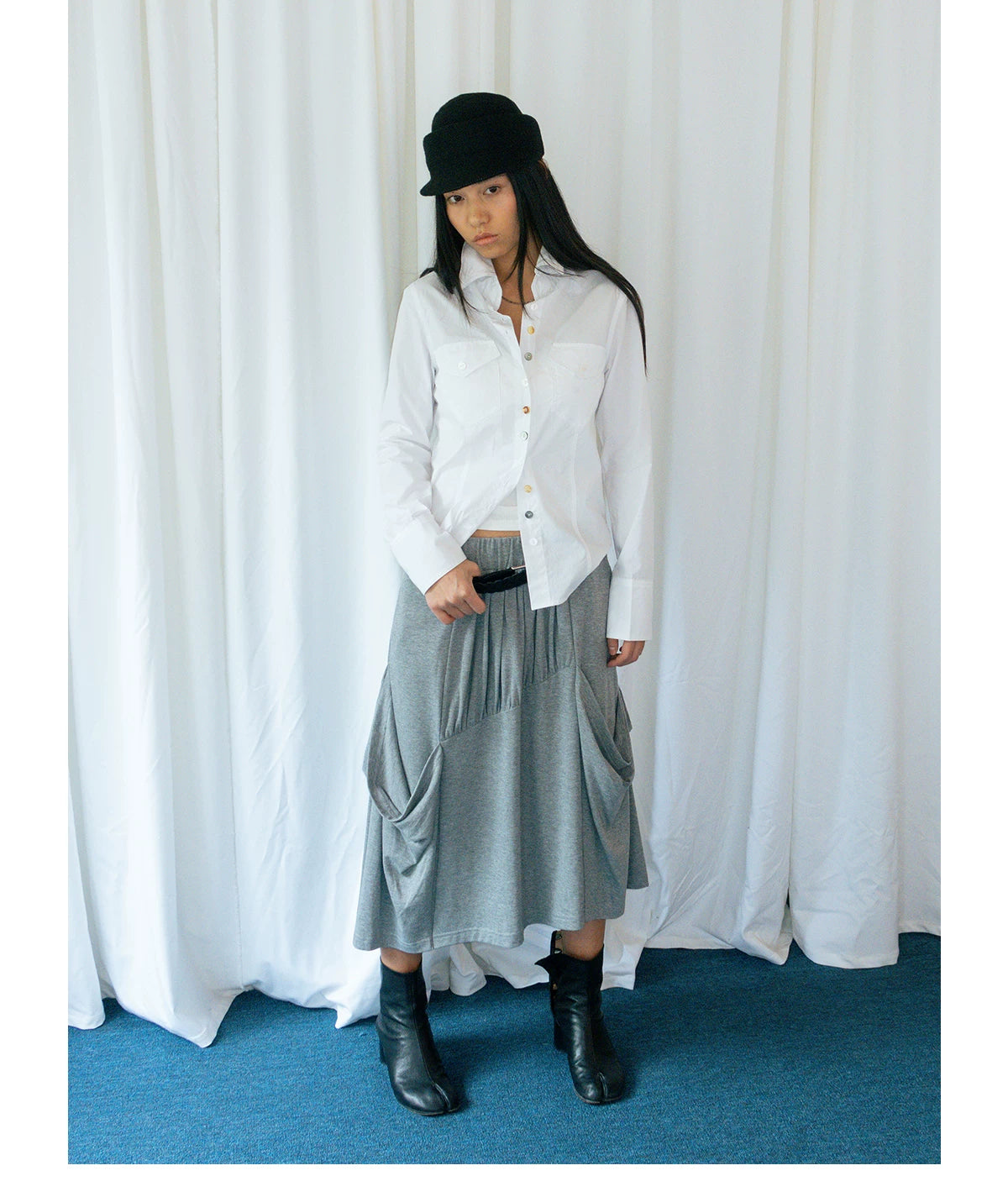 FUNKYFUN Lapel Twist Rope Waist Front Shoulder Shirt Jacket