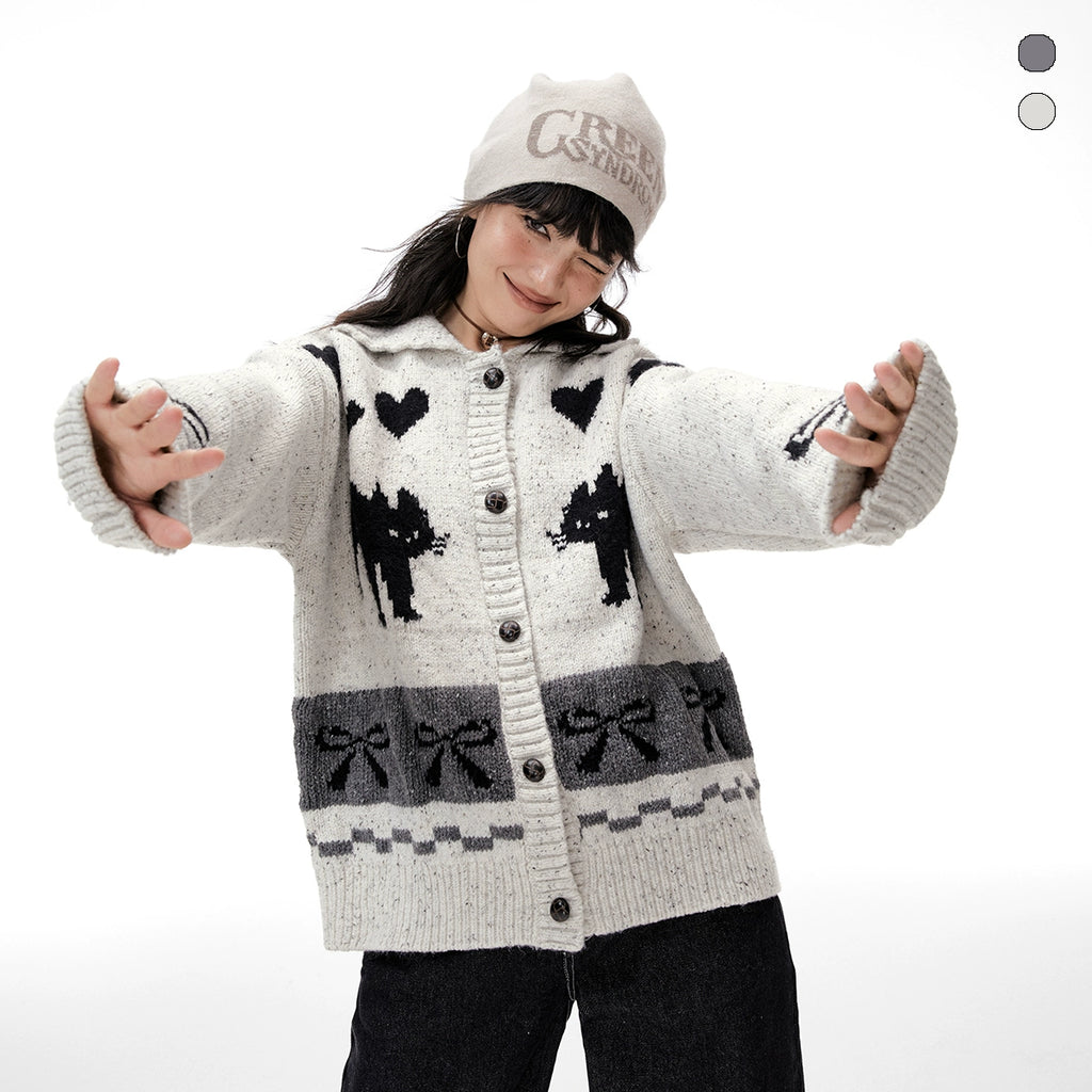 Imone Contrasting Jacquard Soft Waxy Knitted Cardigan