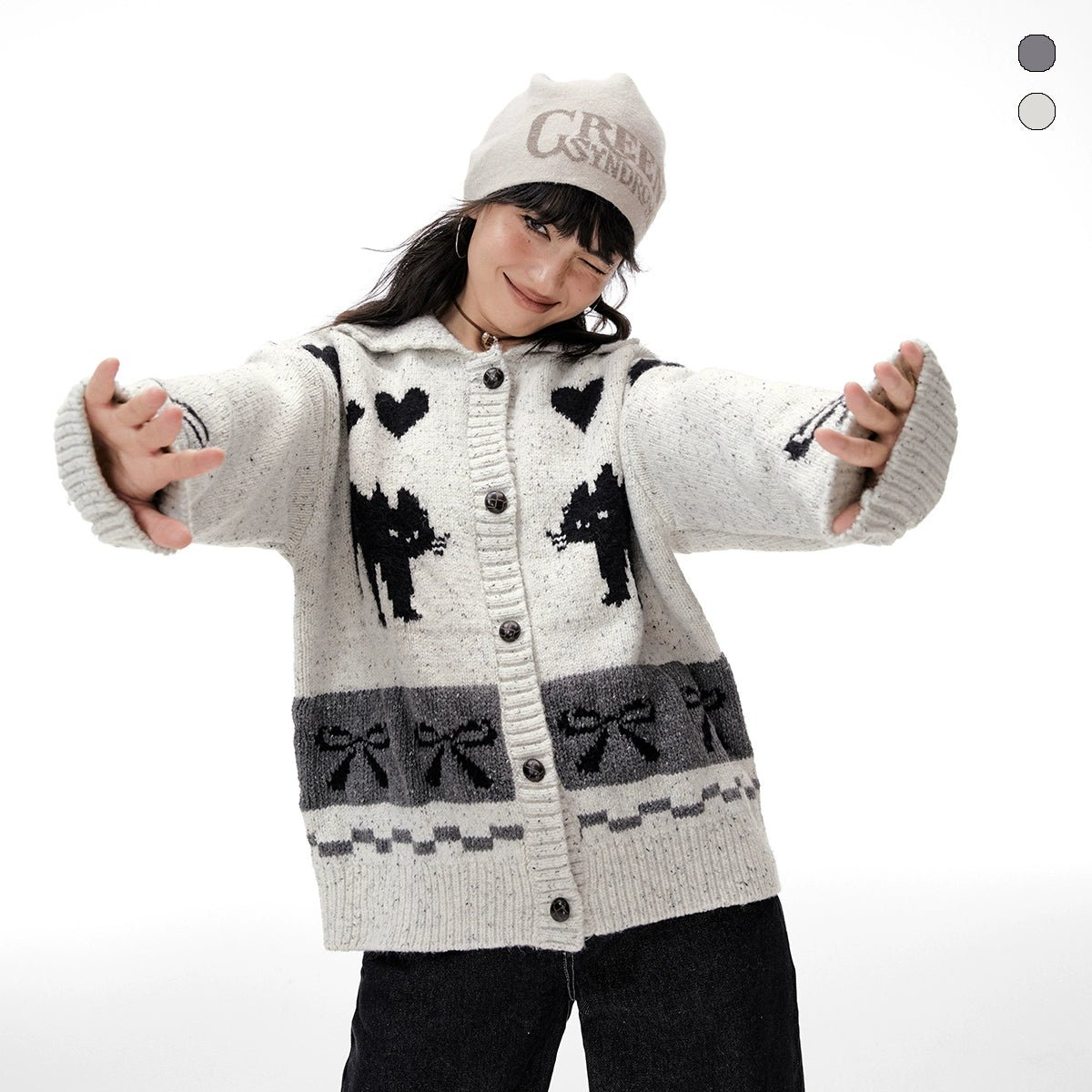 Imone Contrasting Jacquard Soft Waxy Knitted Cardigan