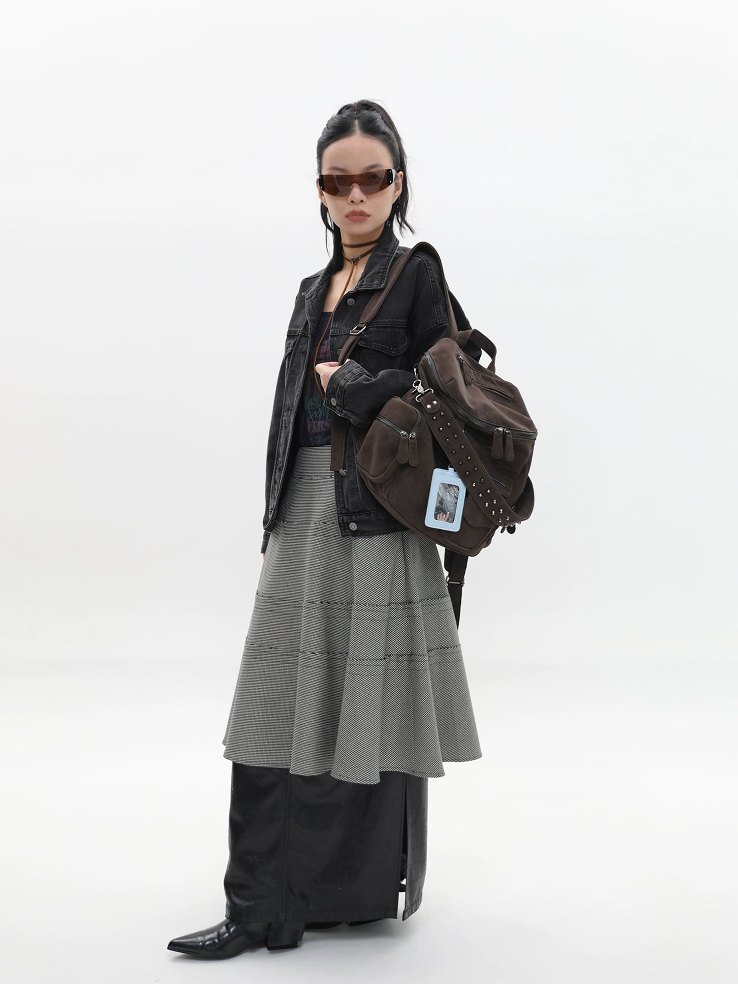 JANDRESS Multi-pocket Zipper Rivet Locomotive Backpack