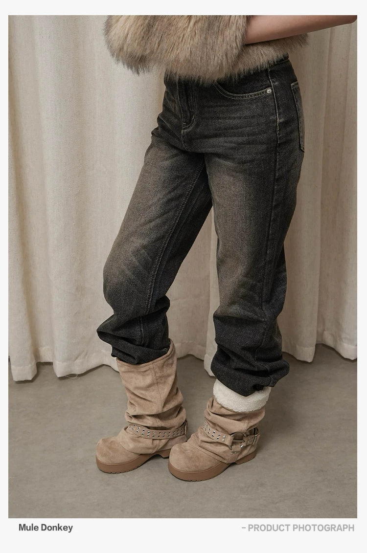 Mule Donkey Vintage Warm Merad Western Pile Boots