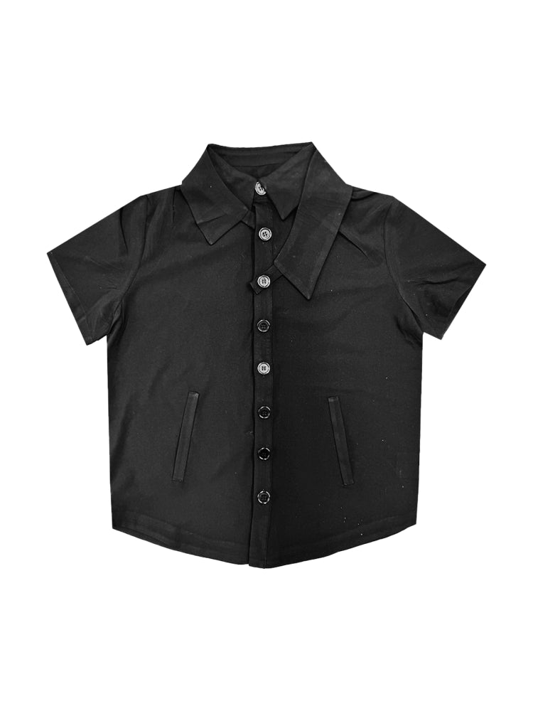 SoSick Irregular Double Neckline Drop Shirt Breasted Short Sleeve