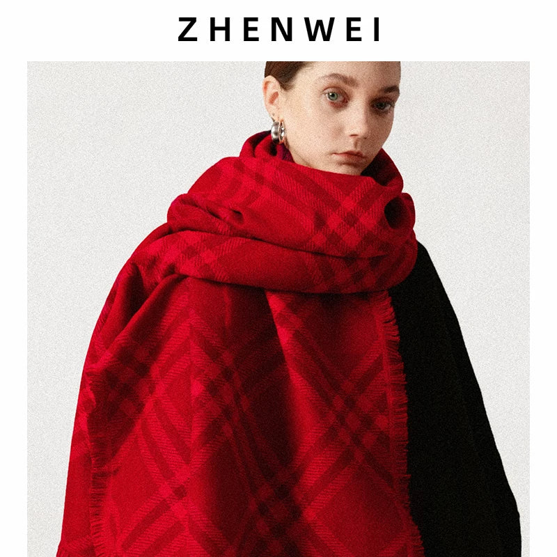ZHENWEI Lengthened and Widened Shawl Plaid Striped Scarf