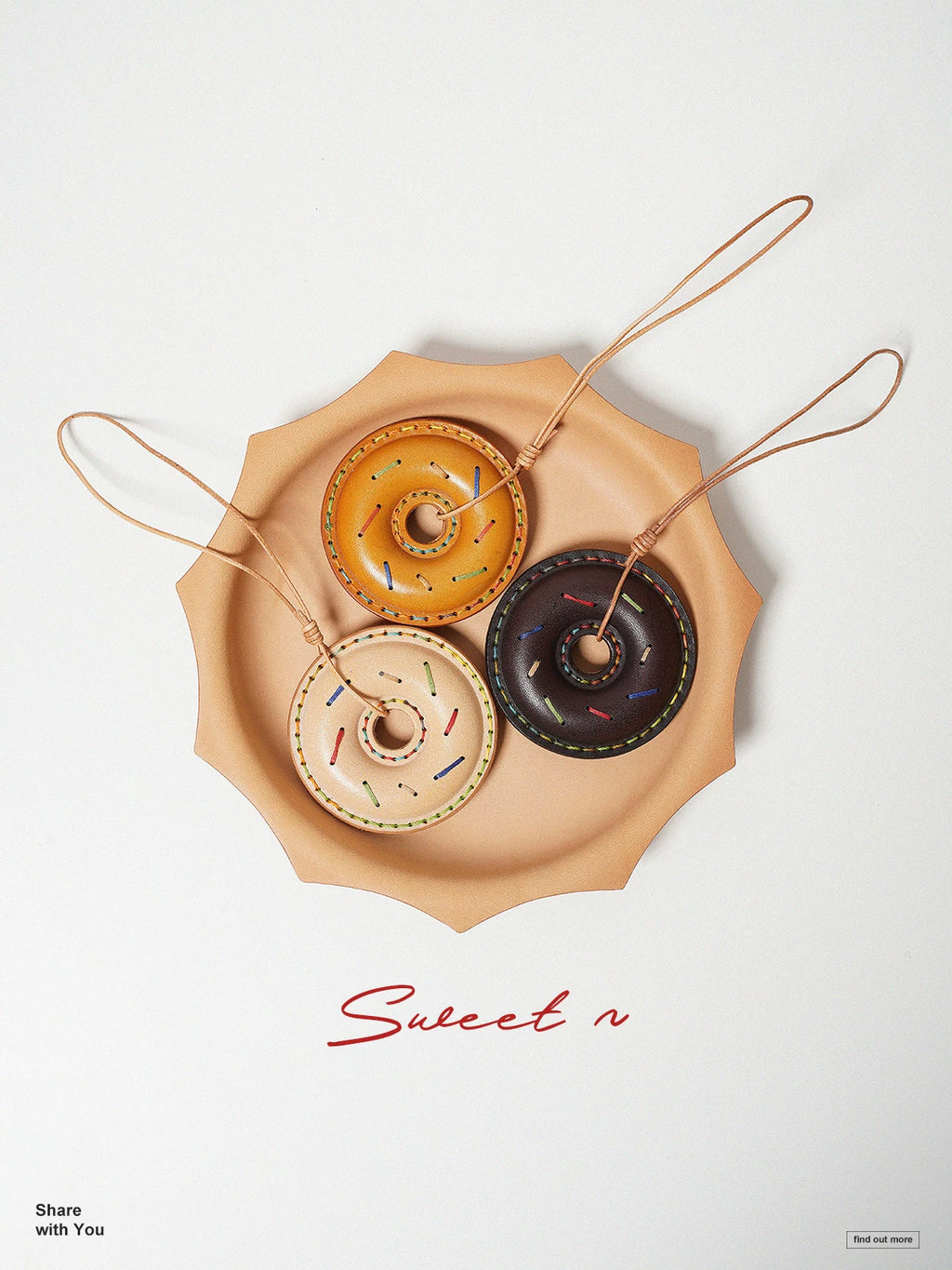Momogigi fun food series, handmade custom retro vegetable tanned cowhide three-dimensional donut bag pendant