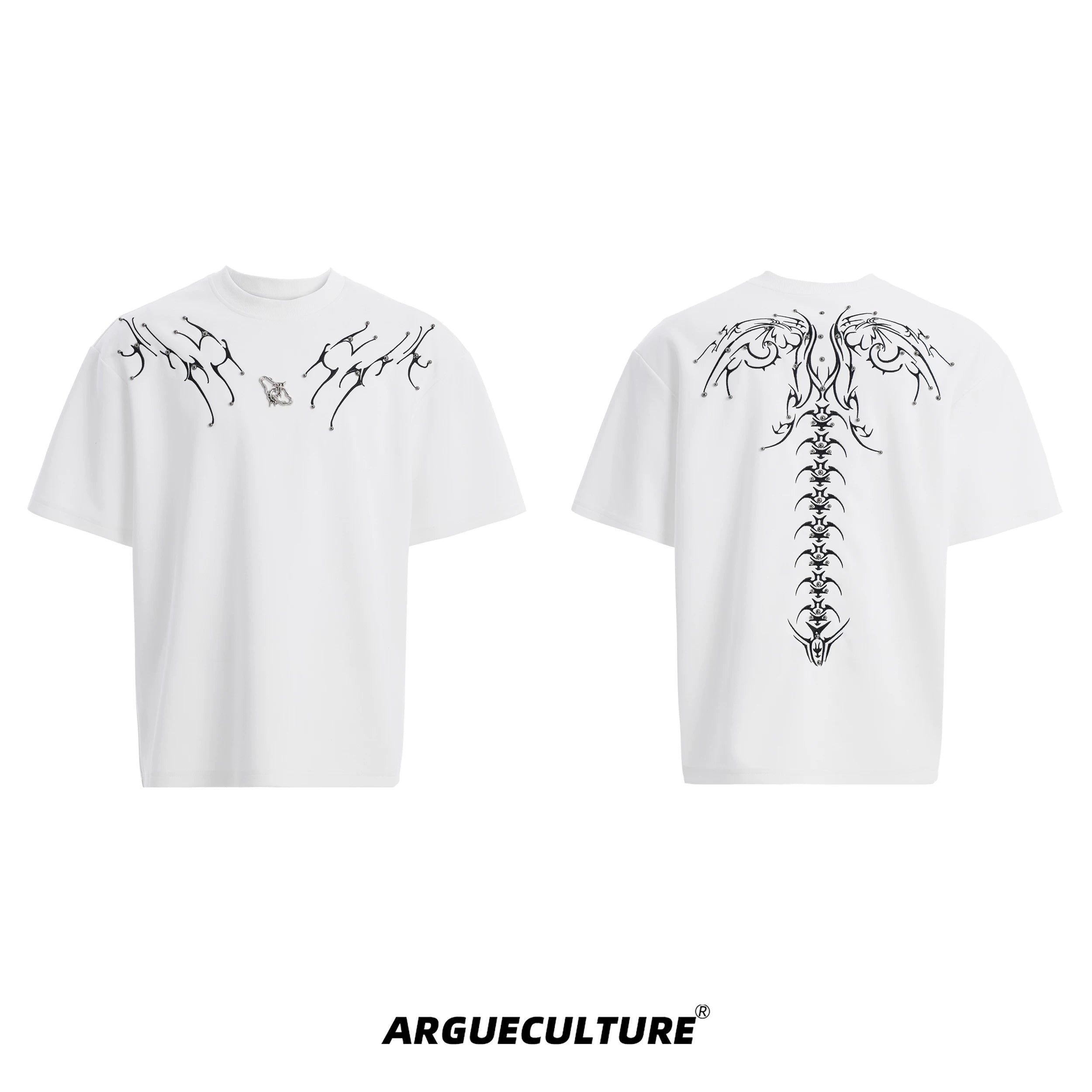 ArguECulturE Spine Embroidery Loose Crew Neck Tee