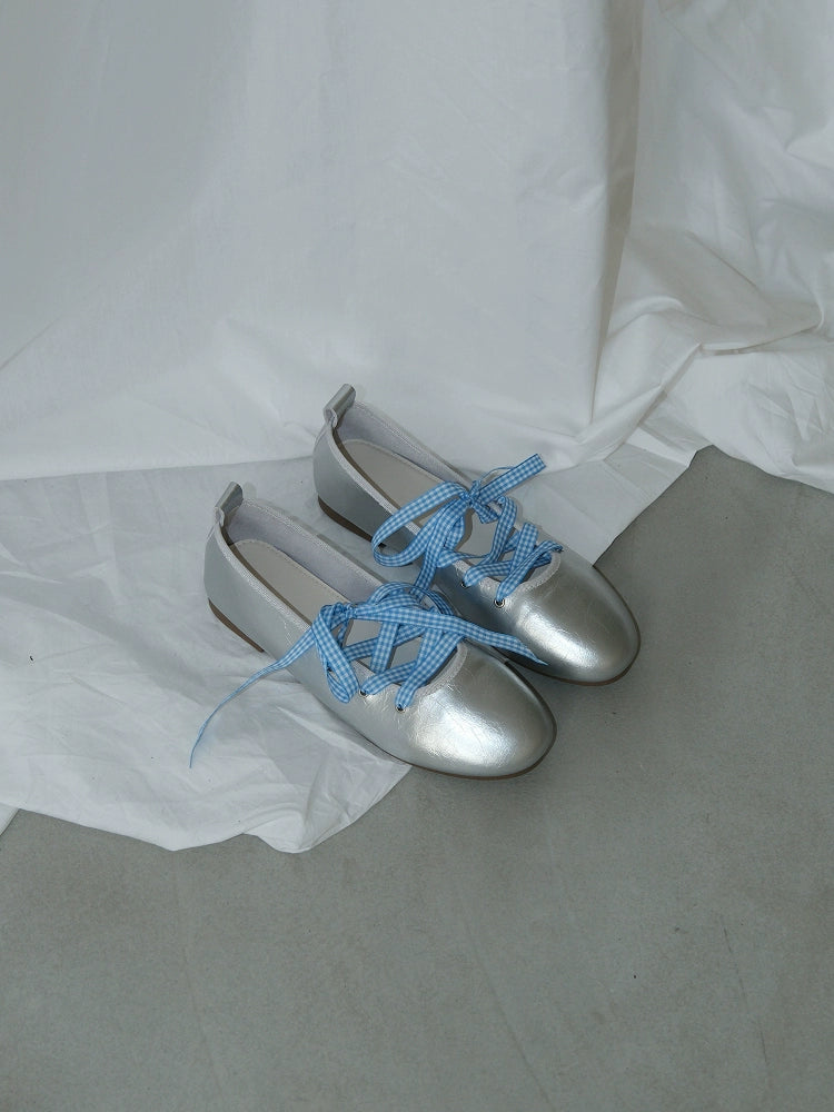 Mooreyu Cross Strap Ballet Leather Round Head Mary Jane Shoes