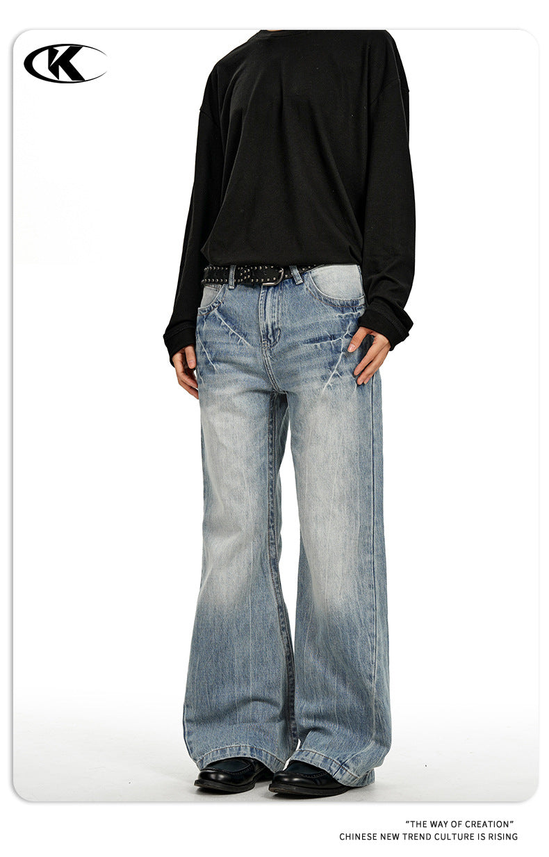 11KN Retro Lightning Pattern Micro-pull Jeans