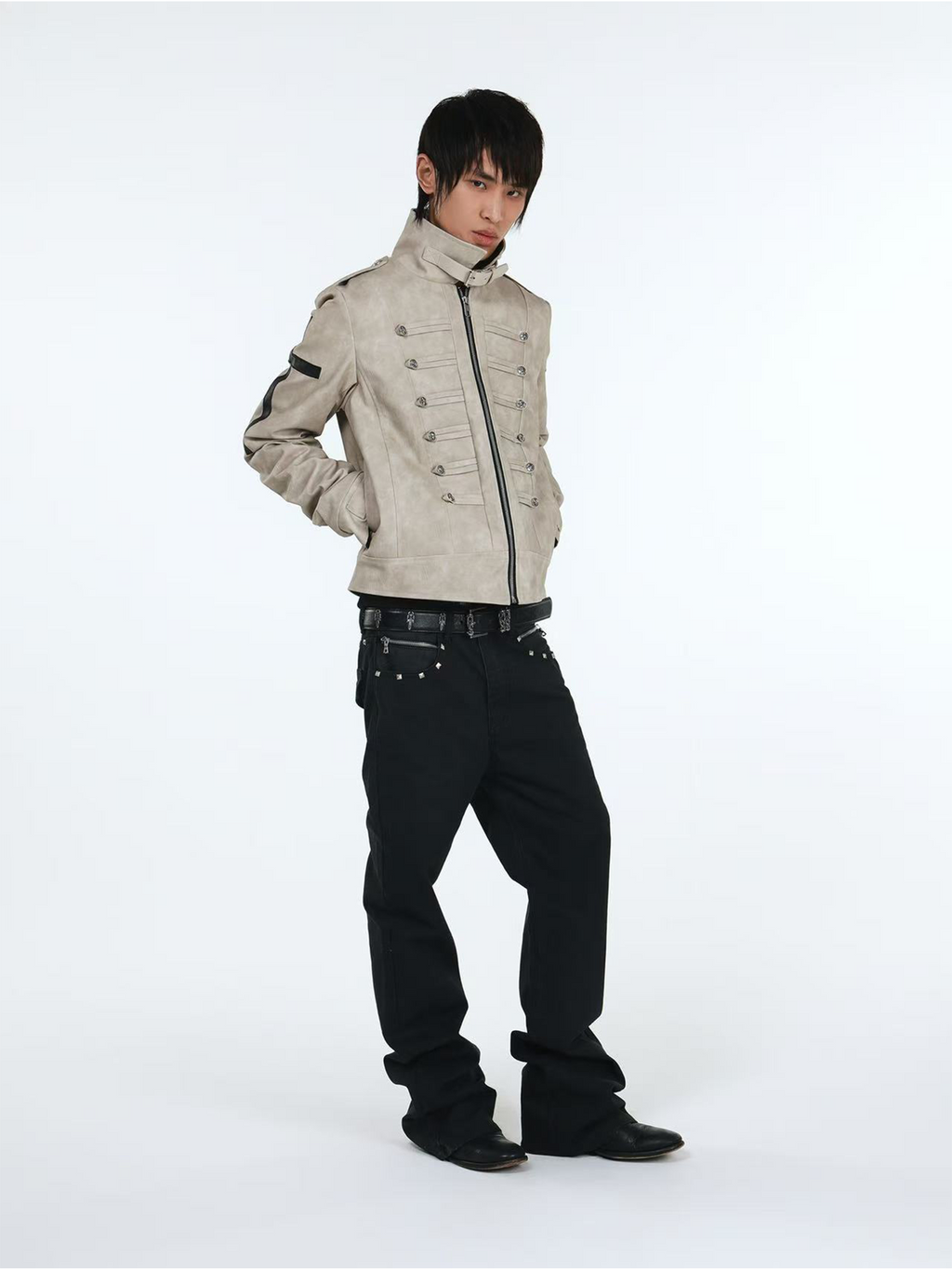 DETW Metal Rivet Zipper Stacked Jeans