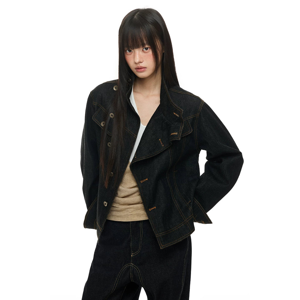 JIKOO Lapel Texture Denim Jacket