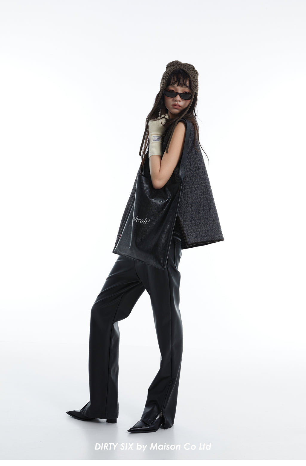 DirtySix "rahrah!" bag 5 colors contrasting embroidery thread soft leather tote bag