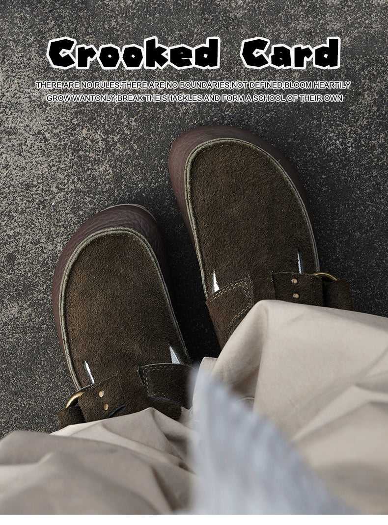 CrookedCard One-pedal Casual Leather Shoes, Bison Leather Birkenstocks