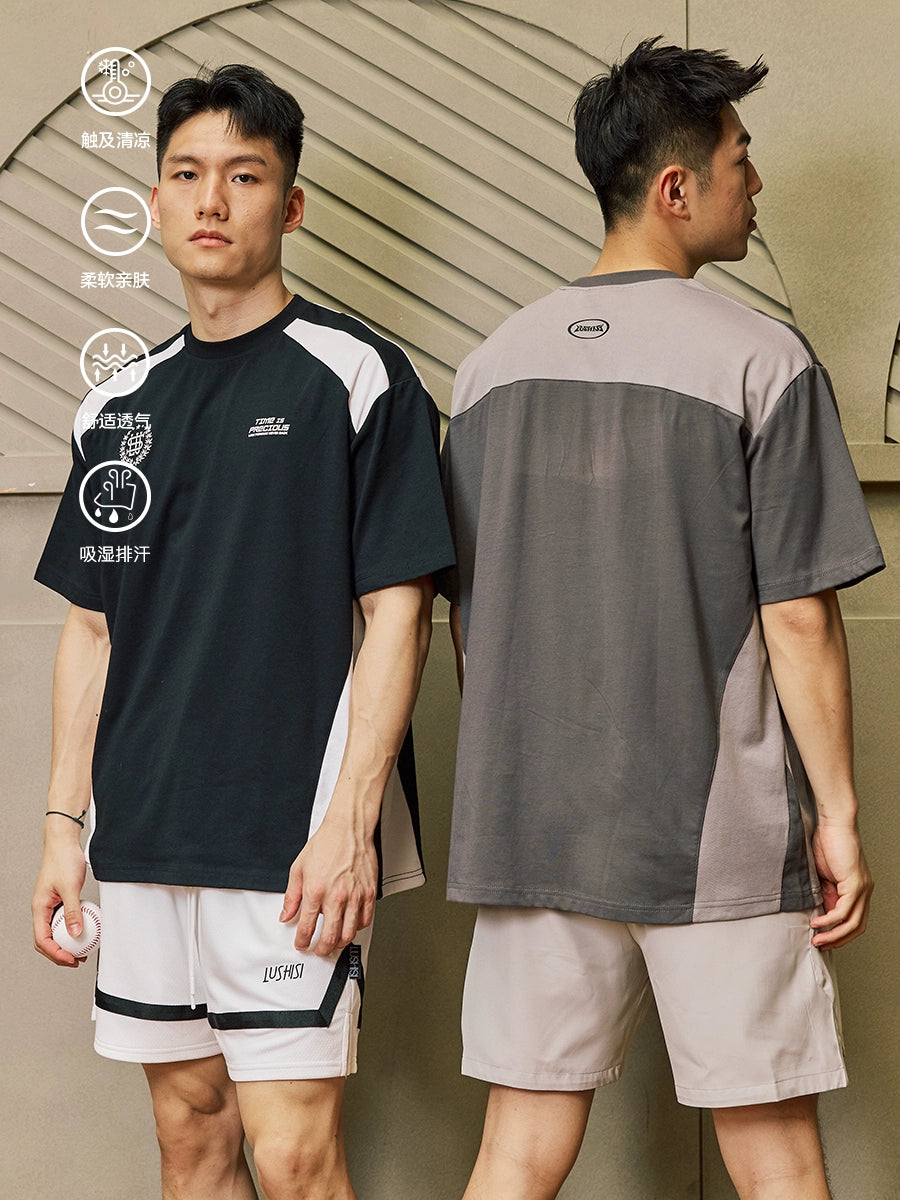 LUSHISI Two-color Splicing Color Matching Quick-drying Tee