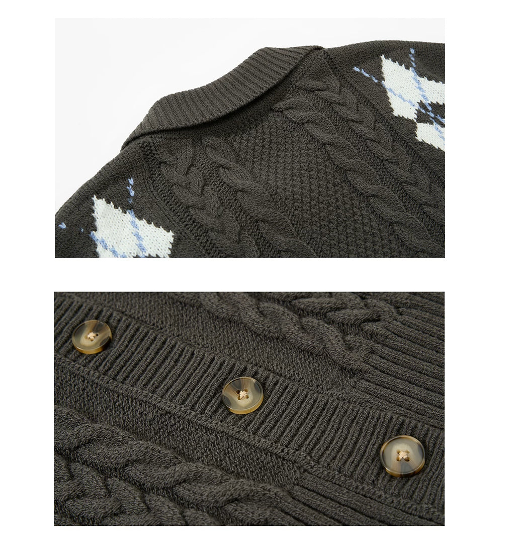 Sameuoo Rhombus Twist Knitted Sweater