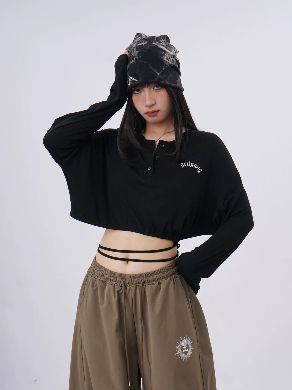 SAMUSAN Loose Lace-up Waist Loose Long Sleeves