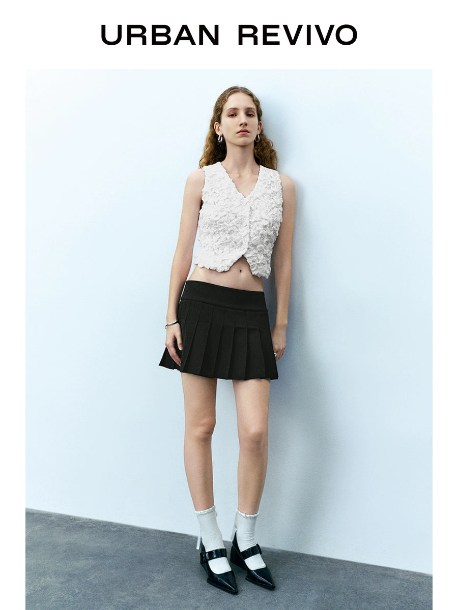 URBAN REVIVO Age-reducing College Short A-shaped Pleated Skirt