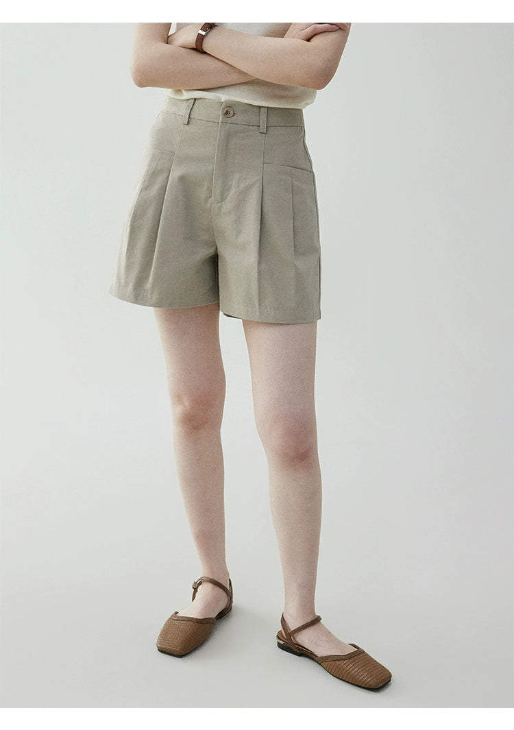 VOOE Semi-elastic Casual Pleated High-waisted Shorts