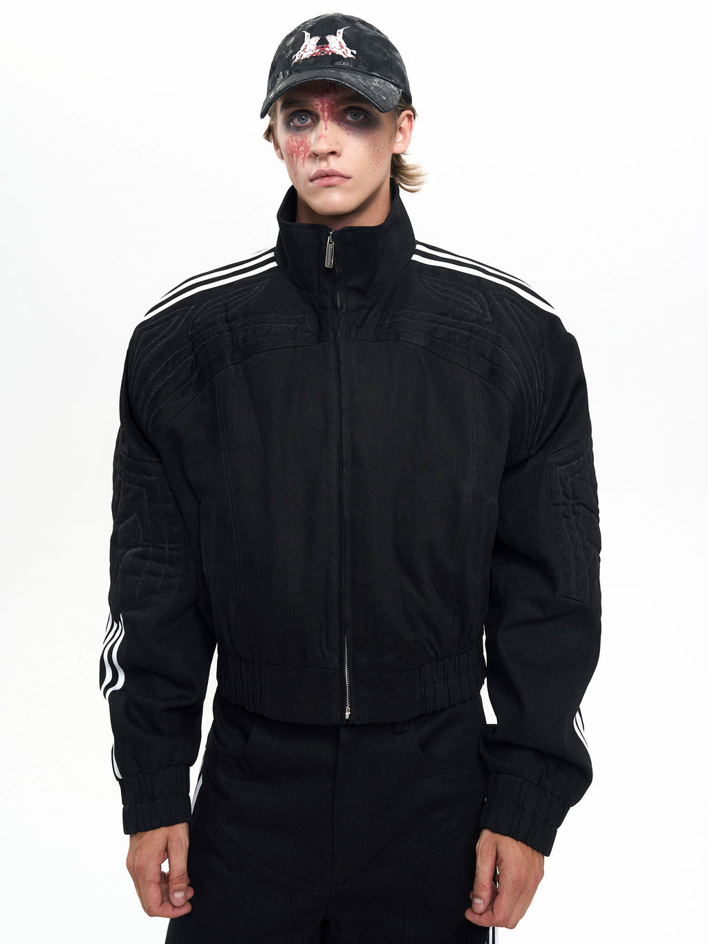 STARTEXCEEDEND Four-bar Spliced Stand-up Collar Jacket