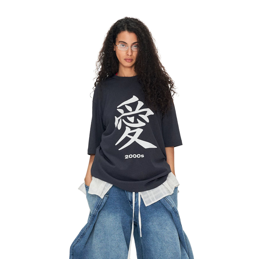 ANTERIOR LOVED Digital Vintage Love Print Loose Casual Tee