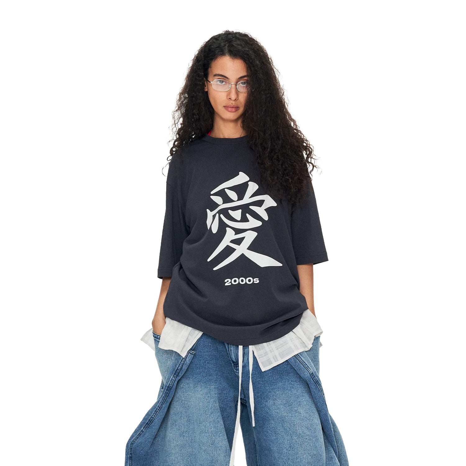 ANTERIOR LOVED Digital Vintage Love Print Loose Casual Tee