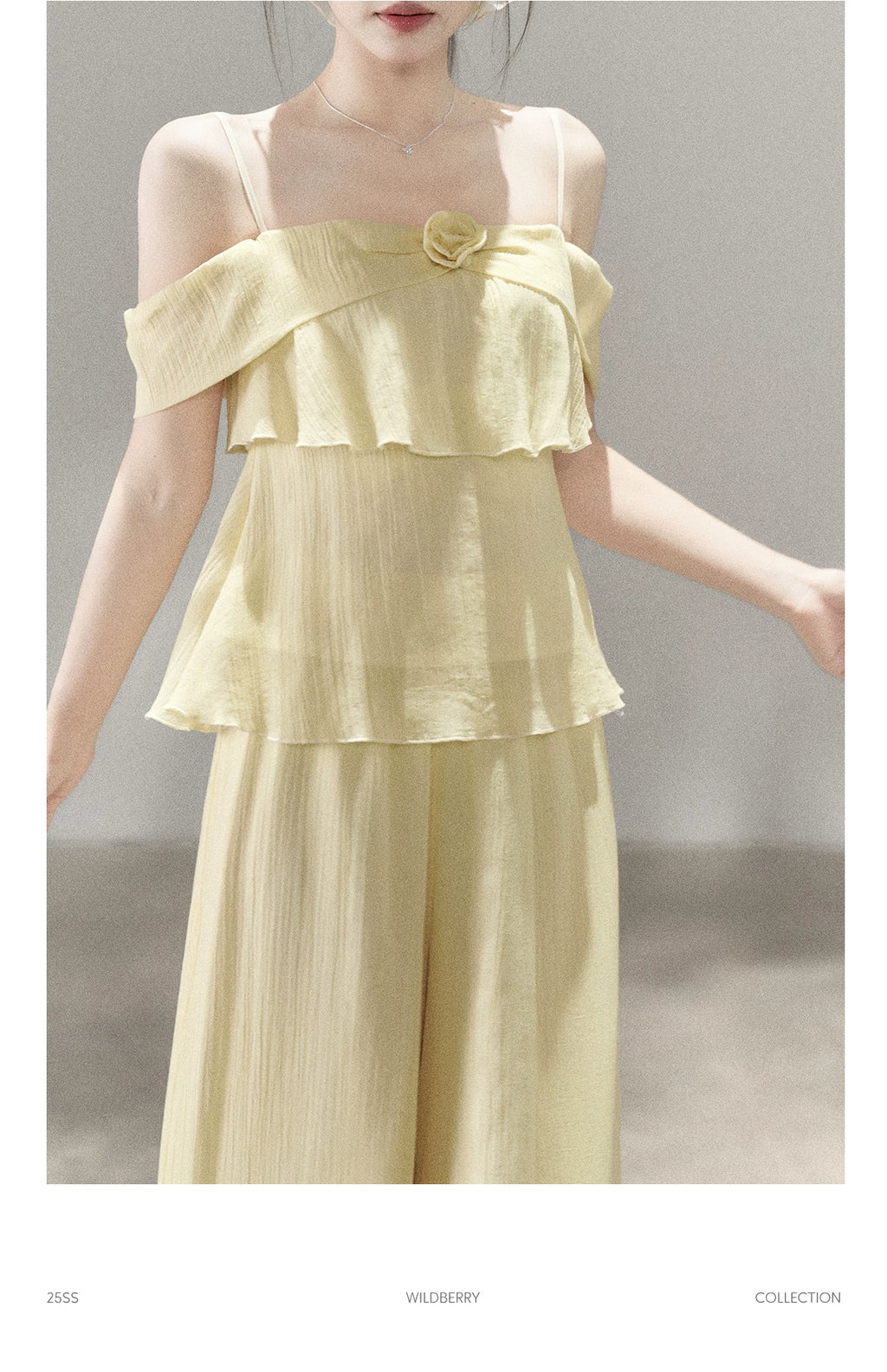 Wildberry Shoulder Suspender High Waist Wide Leg Pants Set