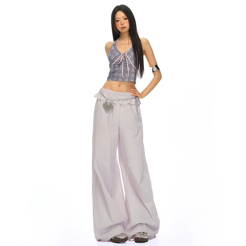 KPSR Lace Waist Casual Versatile Wide Leg Pants