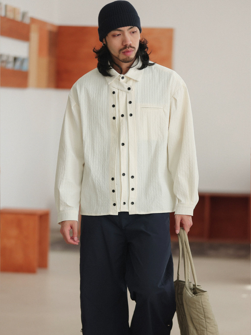 NOEARS Japanese Retro Loose Square Collar Shirt