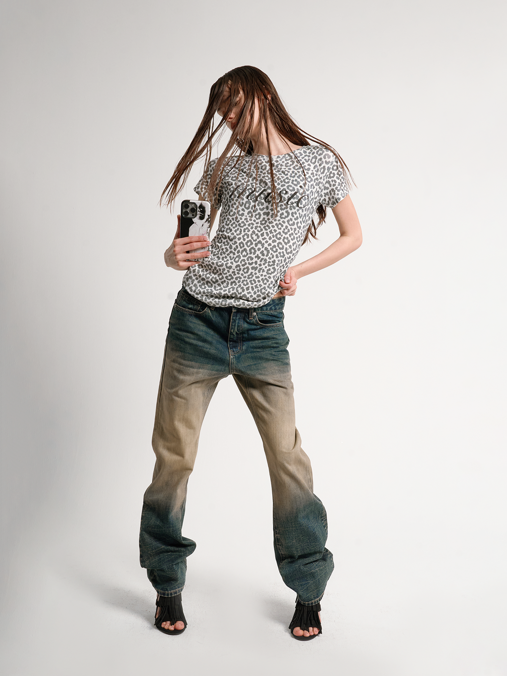NoEmosen Water Wash Gradual Change Mud Dye Blue Fit Micro Pull Jeans