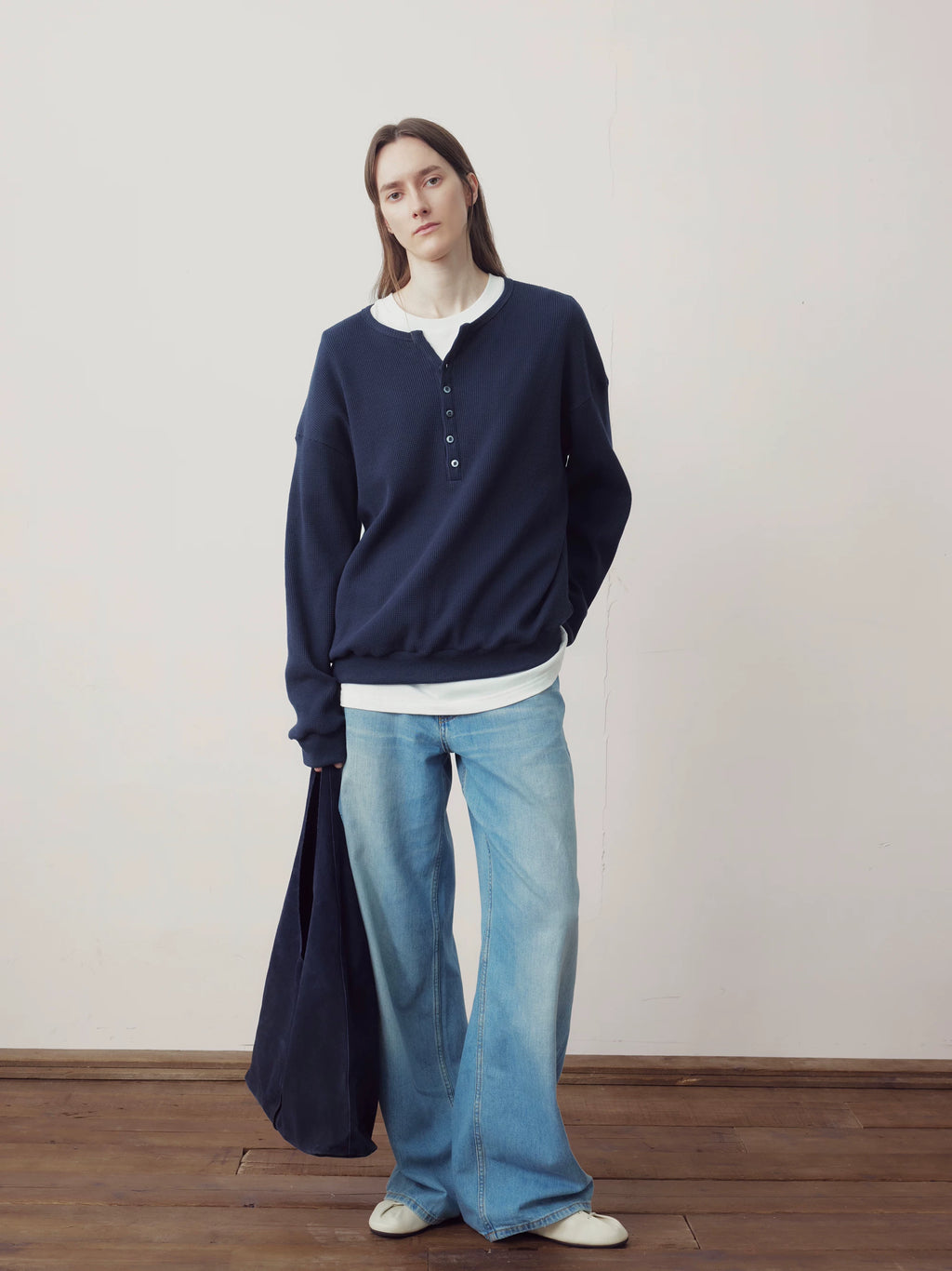 COLN Waffle-breasted Henry-neck Sweater