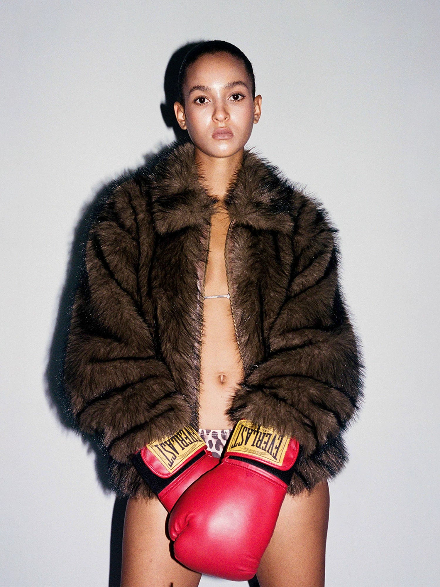 WHOOSIS Lapel-neck Plush Leather-embroidered Jacket