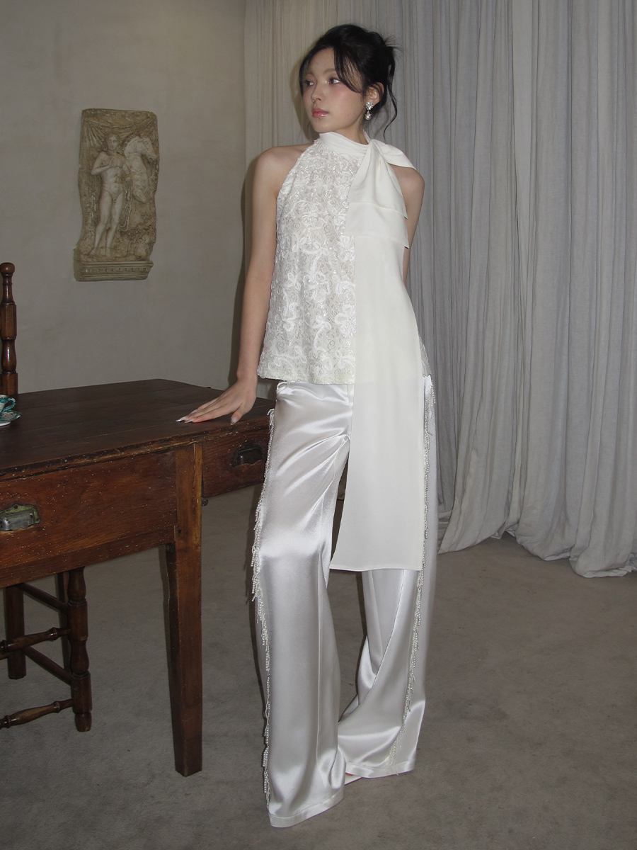 J TheChosen Three-dimensional Embroidered Lace Streamer Bow Vest