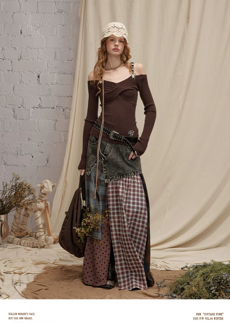 UNIREE Denim Woven Splicing Irregular Skirt