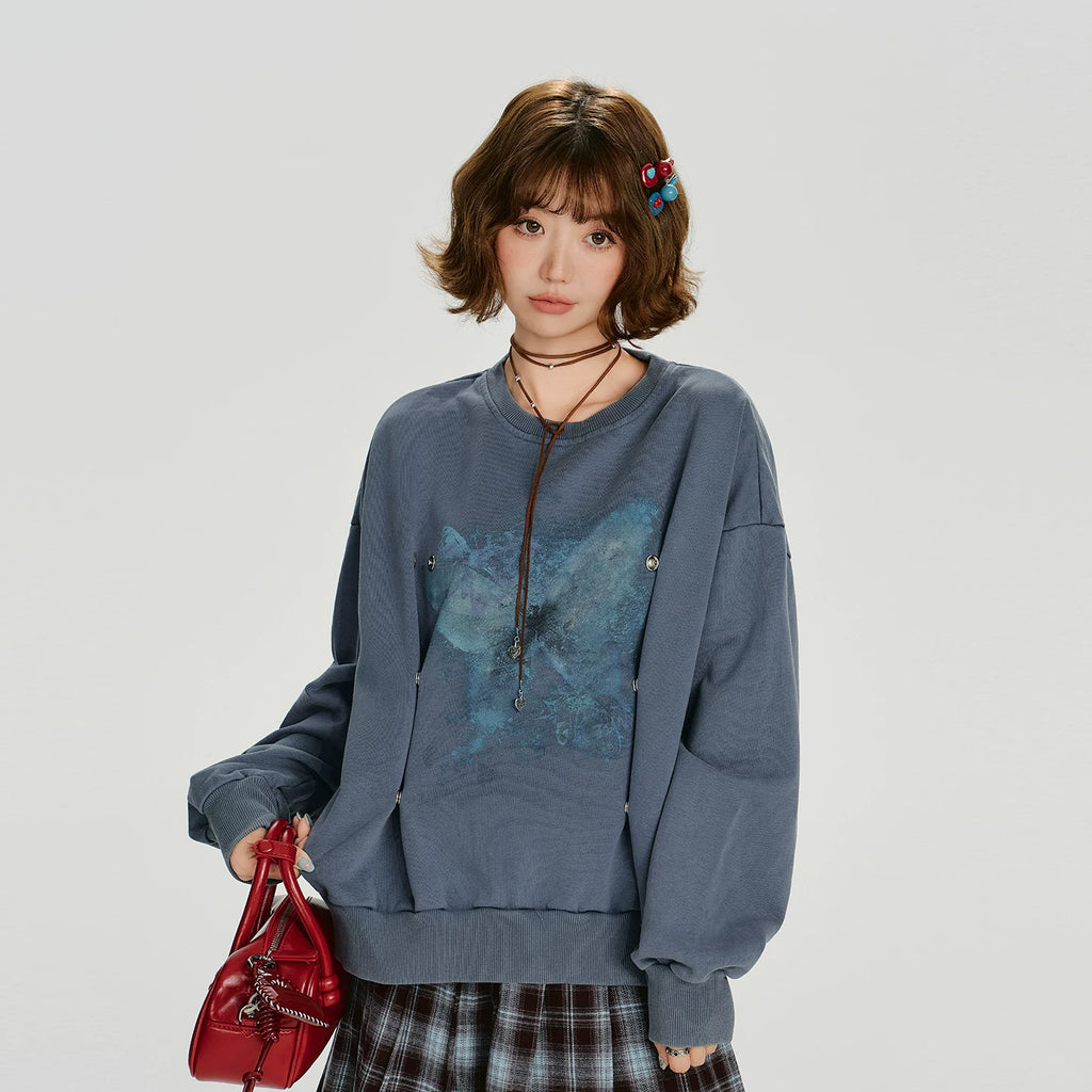 Girlyhalo retroprintingpullover Round Neck Sweatshirt